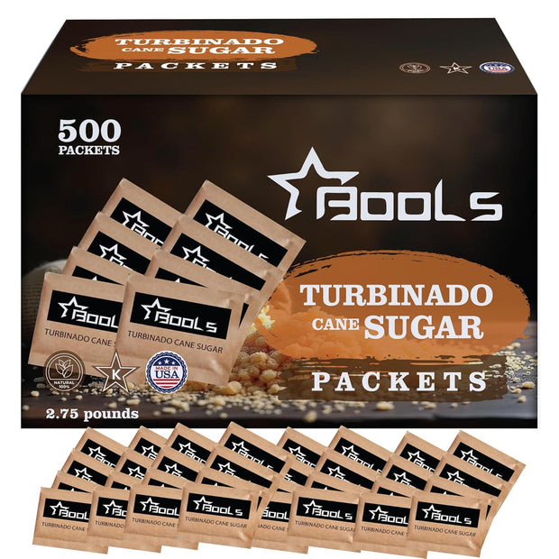Raw Sugar Packets 500 Count, – Individually Wrapped Turbinado Cane Sugar – Perfect for Coffee, Tea, and On-the-Go Sweetening