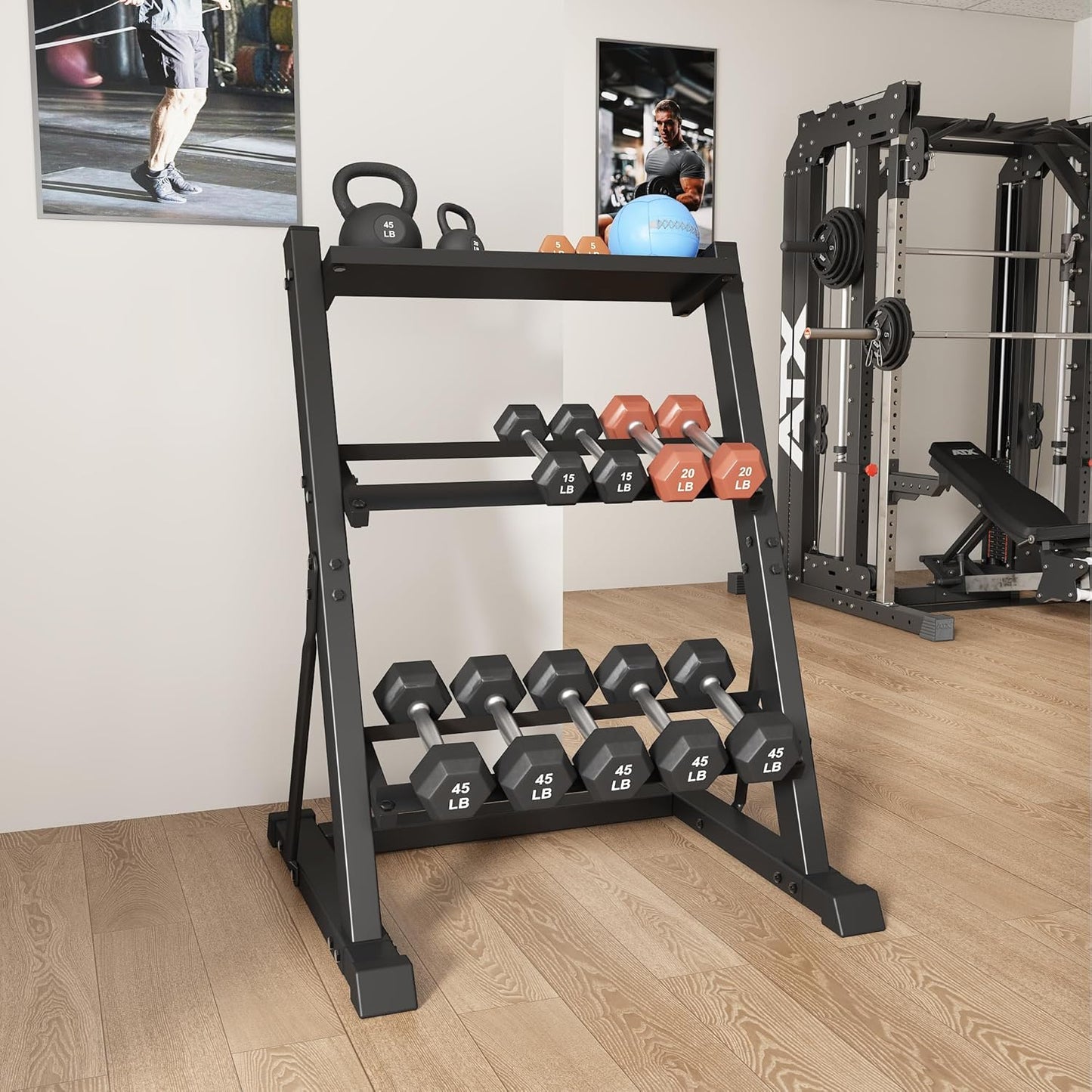 3 Tier Dumbbell Rack Weight Storage Organizer for Home Gym, Weight Rack for Dumbbells, Kettlebells, 500LBS(Rack Only)