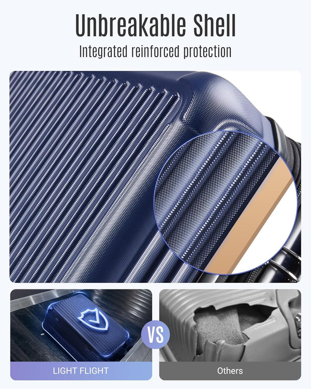 LIGHT FLIGHT Travel Luggage Sets, 3 Piece Set Suitcase with Spinner Wheels, Hardside Lightweight Luggage set with TSA Lock (20" 24" 28"), Navy Blue