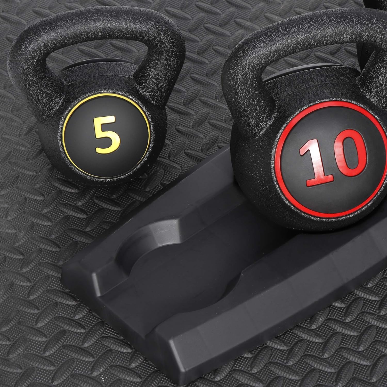 3-Piece Kettlebell Set, Exercise Fitness Weight Set with Base Rack for Home Gym, Home Workouts, Strength Training, Include 5 lbs, 10 lbs, 15 lbs
