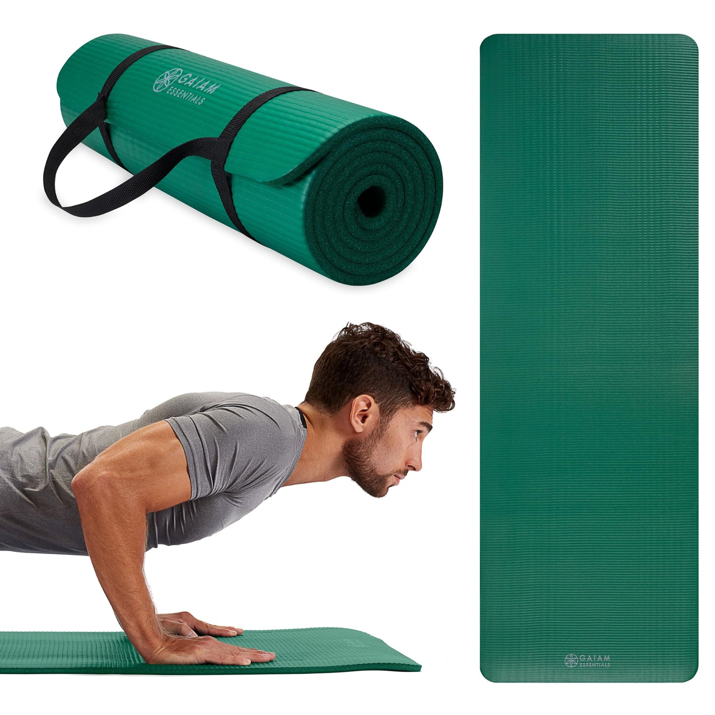 Gaiam Essentials Thick Yoga Mat Fitness & Exercise Mat with Easy-Cinch Yoga Mat Carrier Strap, 72"L x 24"W x 2/5 Inch Thick