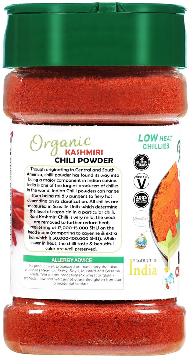 Rani Kashmiri Chilli Powder (Deggi Mirch, Low Heat) Ground Indian Spice 16oz (1lb) 454g PET Jar ~ All Natural | Salt-Free | Vegan | Kosher | Gluten Friendly