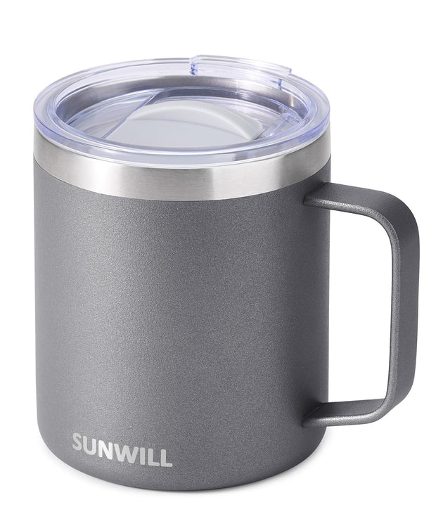 SUNWILL Travel Coffee Mug with Lid, Insulated Tumbler with Handle, 14 oz Stainless Steel Cup for Ice, Water, Tea, Rose Gold