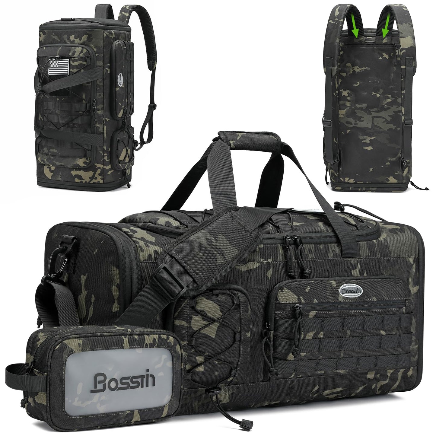 Bosstin Gym Bag for Men & Women, 45L Travel Duffle Sports Duffel Bag Gym Weekender Overnight Backpack with Shoe Compartment (Grey)