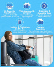 Travel Kit – Complete Airplane Travel Essentials Set for Men, Women, & Kids with Washable Case – 22-Piece TSA-Friendly Essentials for Flying