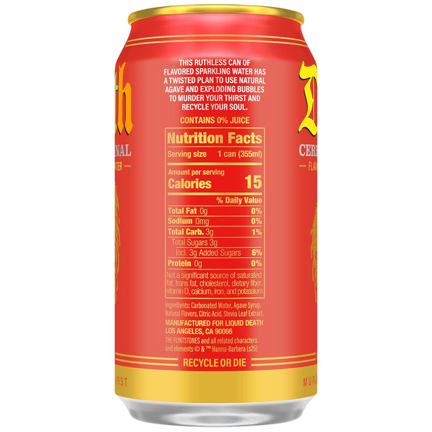 Liquid Death, Cereal Criminal, Fruity Pebbles-Flavored Sparkling Water, 12-Pack (12oz Cans), Low Calorie & No Artificial Sweeteners