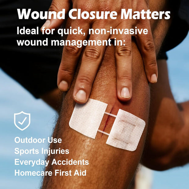 Wound Closure Strips(0.6"x 3.1" - 4 Pcs), Butterfly Bandages for Wound Care, Steri Emergency Laceration Closures Without Stitches for Outdoors Use.