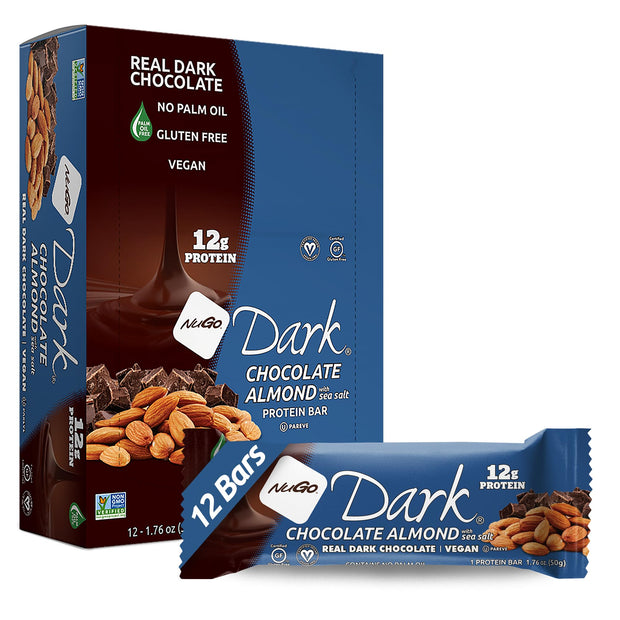 NuGo Dark Chocolate Chocolate Chip, 12g Vegan Protein, 200 Calorie, Gluten Free, 24 Count