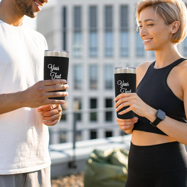 My Personal Memories Customized Personalized Stainless Steel Travel Tumbler with Lid - Engraved Double-Wall Vacuum Insulated for Him, Her Your Custom Text (20 oz, Black)