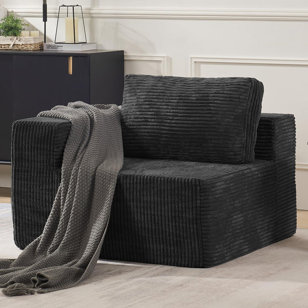 106" Cloud Sectional Couch, Left/Right Facing Convertible Sofa with Deep Seat, L-Shape Modular Upholstered Foam Couch for Living Room Bedroom, No Assembly Required (Corduroy Fabric, Beige)