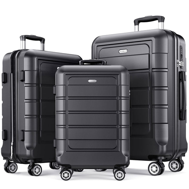 SHOWKOO Luggage Sets Expandable PC+ABS Durable Suitcase Sets Double Wheels TSA Lock Pink 3pcs