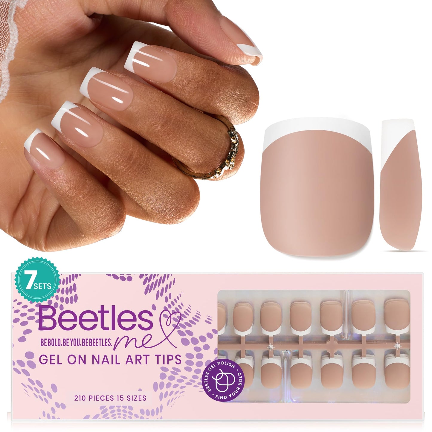 Beetles Ombre Press on Nails: 224 PCS Short Almond Gel Nail Tips, Pink Press ons Pre-applied Primer & Base Coat Glue on Nail Tips, No Need to File Fake Nails DIY Nails Gifts for Women