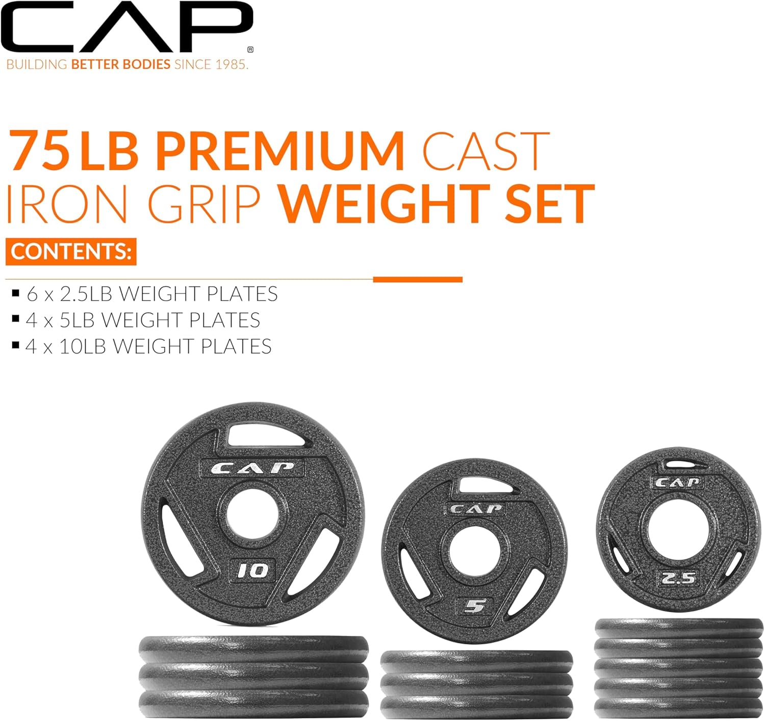 CAP Barbell 2-Inch Olympic Cast Iron Plate Weight Set | 75-285 lbs | Multiple Options