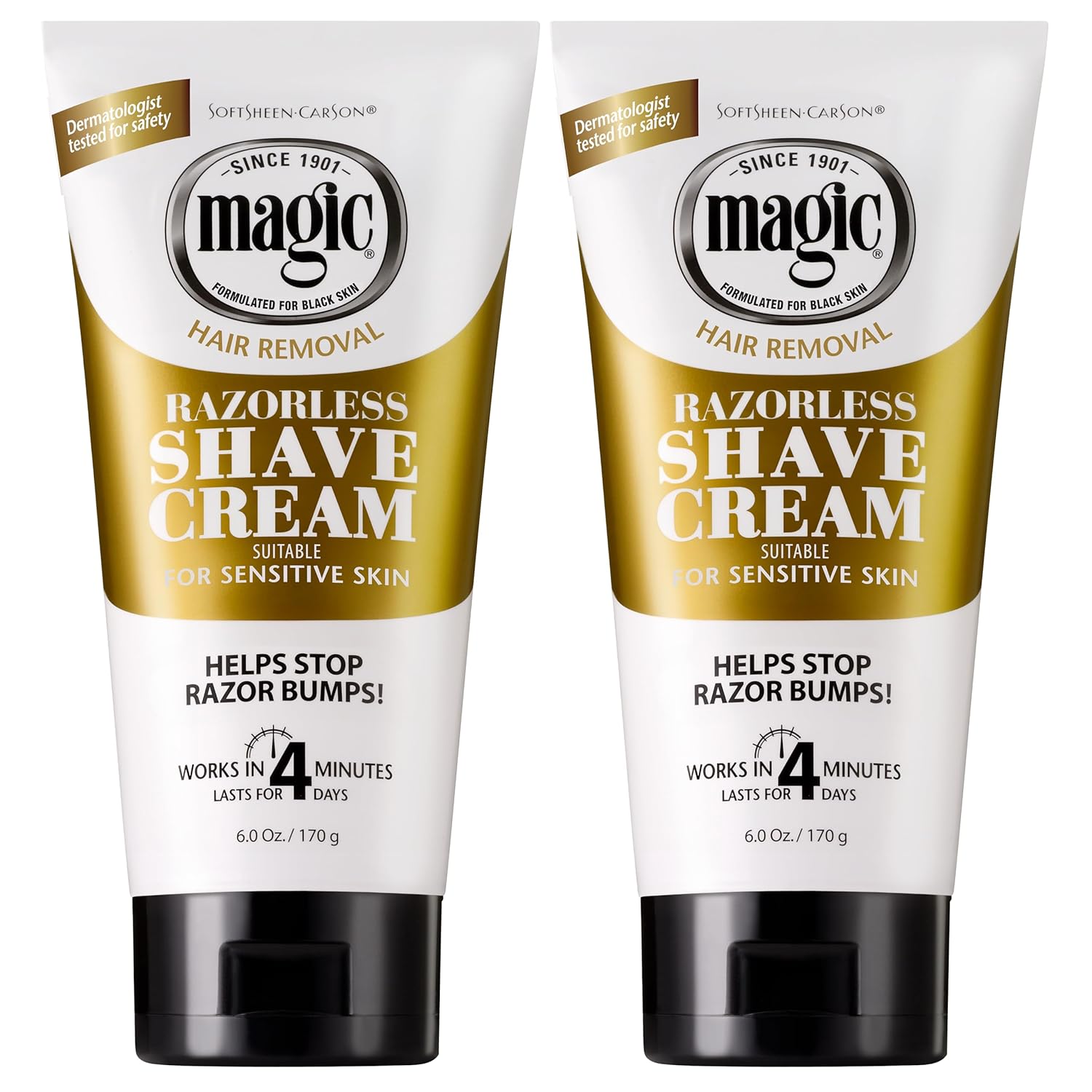 SoftSheen-Carson Magic Razorless Shaving Cream, Hair Removal Cream, Depilatory Cream, Works in 4 Minutes for Coarse, Curly Hair, 2 Count