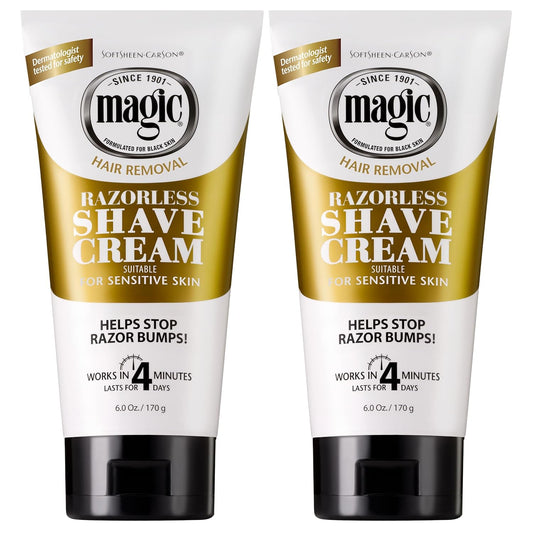 SoftSheen-Carson Magic Razorless Shaving Cream, Hair Removal Cream, Depilatory Cream, Works in 4 Minutes for Coarse, Curly Hair, 2 Count
