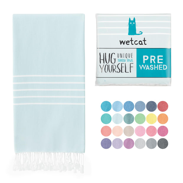 WETCAT Turkish Beach Towel Oversized (38"x71") 100% Turkish Cotton, Made in Turkey - Sand Free, Extra Large, Ultra Soft, Quick Drying, Compact & Lightweight for Travel - Blue