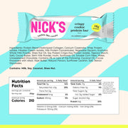 Nick's Protein Bars Crispy Cookie Chocolate, High Protein, Low Calories, Low Carb, Keto Friendly Snacks No Added Sugar (Multipack 12 bars x 50g), Crispy Cookie flavor
