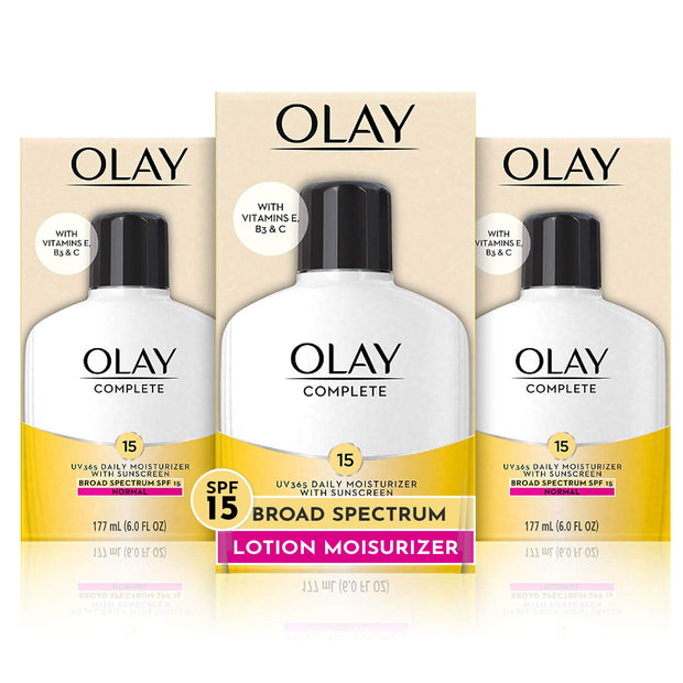 Olay Face Moisturizer, Complete with Sunscreen SPF 15, Daily Facial Lotion for Normal Skin, Lightweight Hydrating Broad Spectrum Sun Protection - Vitamin C, E, and Niacinamide - 6 Oz 2 Pack