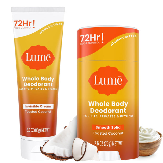 Lume Whole Body Deodorant - Invisible Cream and Solid - 72 Hour Odor Control - Aluminum Free, Baking Soda Free, Skin Safe - 3.0 Ounce Cream and 2.6 Ounce Solid Bundle (Lavender Sage)