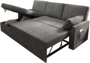 VanAcc Sleeper Sofa, Sofa Bed- 2 in 1 Pull Out Couch Bed with Storage Chaise, Sleeper Couch for Living Room, Grey Linen