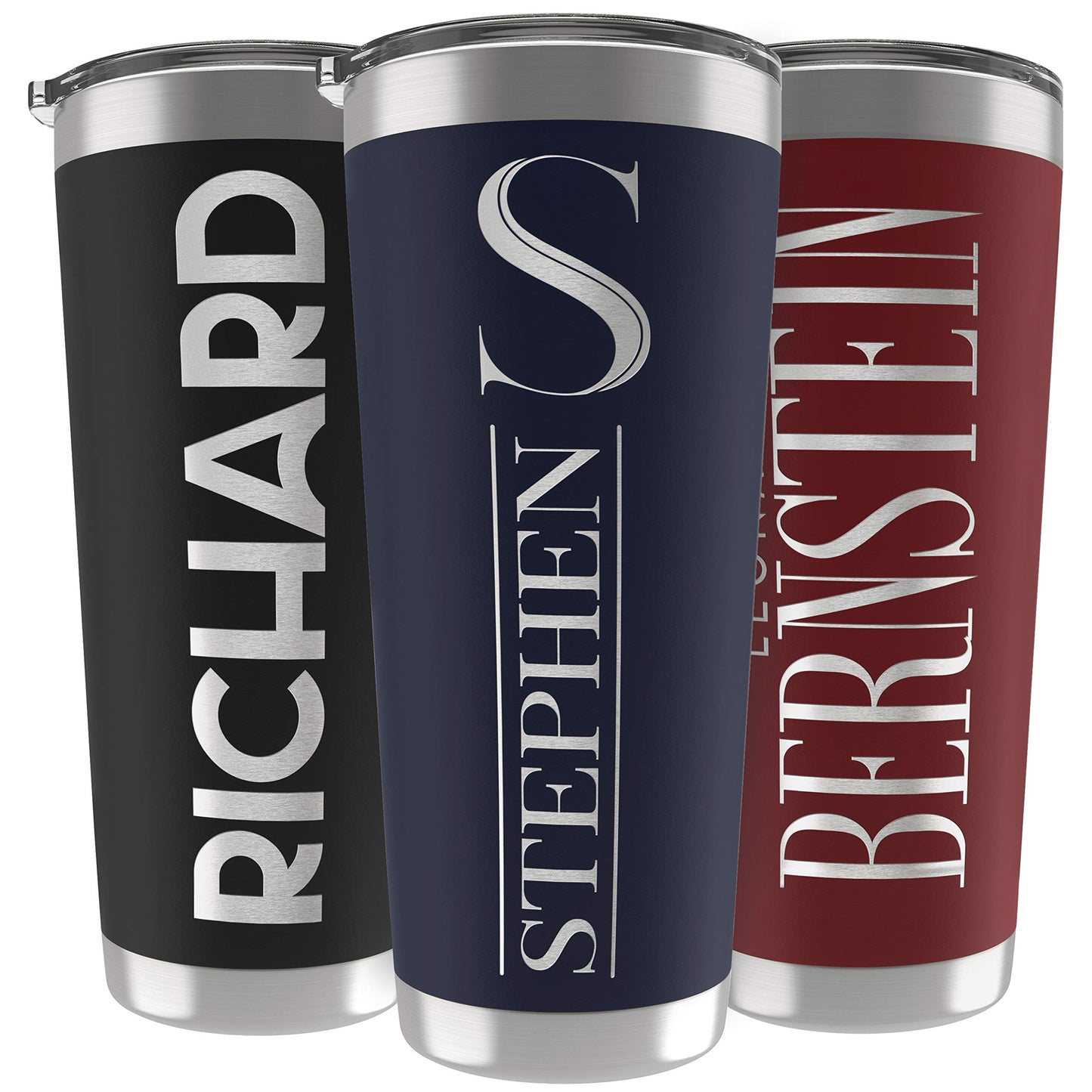 Personalized Gifts For Men - 20 Oz. Custom Tumblers w/Lid, Black - Insulated Travel Coffee Mugs - Optional Straw Set, Stainless Steel Double Wall Coffee Tumbler, Personalized Cups