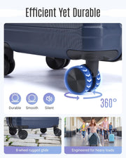 LIGHT FLIGHT Luggage Sets, 3 Piece Durable Suitcase Set with Spinner Wheels, 3 Pcs Hardside Lightweight luggage with TSA Lock, Large Checked Travel Suitcases, 20/24/28 Inch, Dark Blue