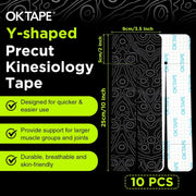 OK TAPE Precut Y-Shape Kinesiology Tape for Shoulder, Knee, Back, 10 Pcs, K Tape Strips, Provide Support & Relieve Discomfort, Water-Resistant Elastic Athletic Tape (3.5" x 10", Black)