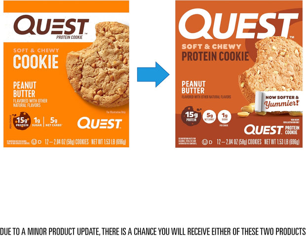 Quest Nutrition Peanut Butter Protein Cookie, 15g Protein, 1g Sugar, 5g Net Carbs, Keto Friendly, High Protein, Low Carb, 12 Count