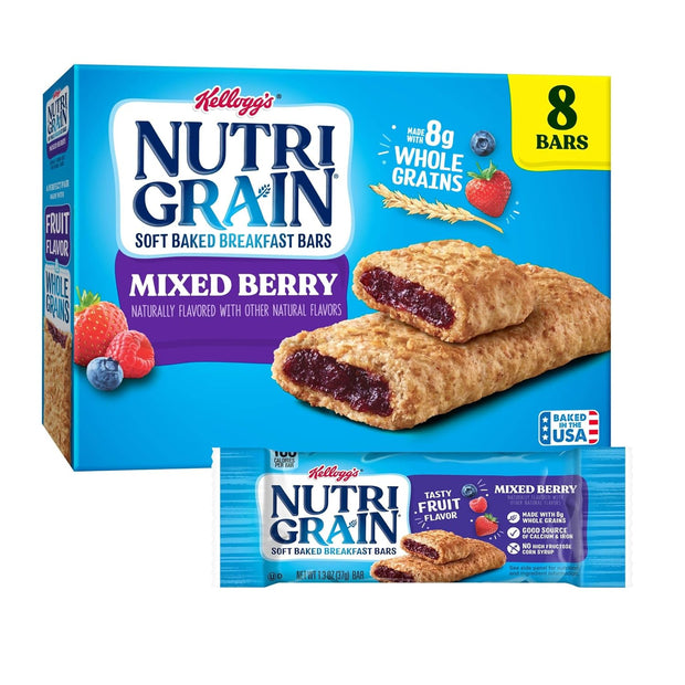 Nutri Grain Kellogg's, Soft Baked Breakfast Bars, Mixed Berry, 10.4oz , 8 Count (Pack of 6)