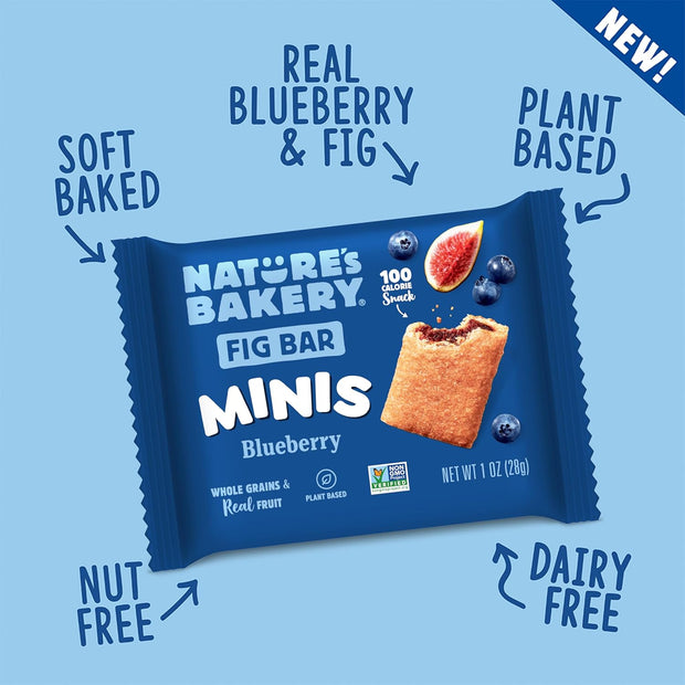 Nature's Bakery Fig Bar Minis, Blueberry, Whole Grain, Vegan Friendly, Kosher, Non-GMO, 10 Ounce (Pack of 6)