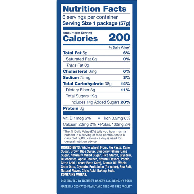 Nature's Bakery Blueberry Fig Bars, 2 Oz, 6 Ct
