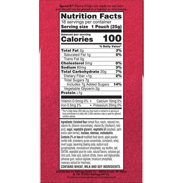 Special K Bar Pastry Crisps, 100 Calories, Breakfast Bars, Value Size, Strawberry, 15.84oz Box (36 Crisps)