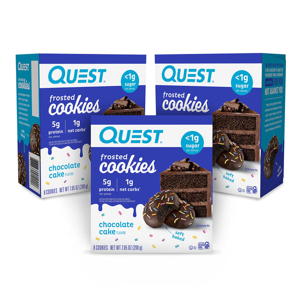 Quest Nutrition Frosted Protein Cookies, Chocolate Cake, 1g Sugar, 11g Protein, 2g Net Carbs, Gluten Free, 8 Cookies