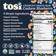 Tosi Nut Bars, Cashew Blueberry, Healthy Snacks for Adults & Kids, Plant Based Crunchy Bars (6G Protein), Organic Keto Snacks, Vegan, Gluten & Soy Free, Low Sugar, Omega 3s, 1oz, 12-Pack