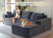 MAXYOYO 110" Modular Sectional Couch with L-Shape Chaise, Modern Boneless Couch for Living Room, Sofa in A Box, Oversized Sofa Sleeper with Deep Seat, No Assembly Required, Dark Grey