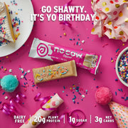 No Cow Vegan Protein Bars, Upgraded Birthday Cake | 20g Plant Based Protein, Gluten Free, Dairy Free, Soy Free, Keto Friendly, Low Sugar, High Fiber Snack Bars | Pack of 12