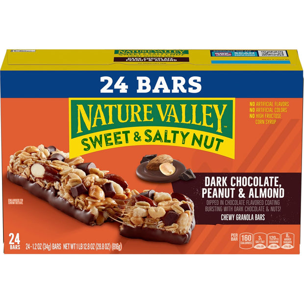Nature Valley Sweet and Salty Nut Granola Bars, Dark Chocolate Peanut Almond, 24 Bars, 28.8 oz