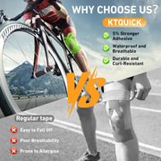 PreCut Kinesiology Tape for Knees, 12 PCS Waterproof KTQUICK Knee Tape for Knee Pain Relief Pre Cut, Original Cotton Athletic Knee Tape, Waterproof & Hypoallergenic Latex-Free for Sports (Black)