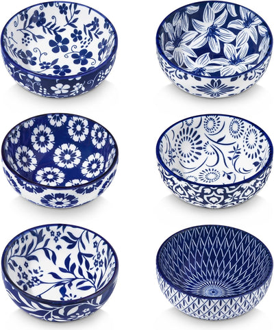 vancasso SELENE Ceramic 2.7 Oz Mini Dipping Bowls Set of 6, 3 Inch Small Dip Bowls for Sauce, Soy Sauce, Sushi, Condiments & Side Dishes, Microwave & Dishwasher Safe, Vintage Blue