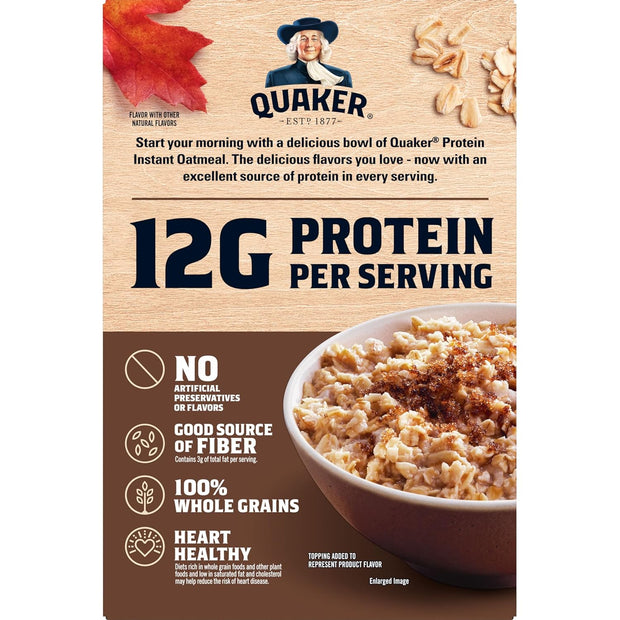 Quaker Protein Instant Oatmeal, Maple Brown Sugar, 12g Protein per Serving, Whole Grains, No Artificial Flavors, No Added Colors, 2.11 oz Packets, (6 Pack)