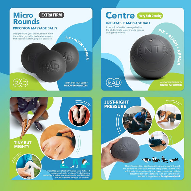 RAD All-in Kit – Foam Roller Set for Whole Body Massage & Myofascial Release – 7-in-1 Kit with Roller Stick, Yoga Block, Massage Balls – Muscle Recovery Tools for Mobility & Flexibility