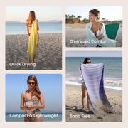WETCAT Turkish Beach Towel Oversized (38"x71") 100% Turkish Cotton, Made in Turkey - Sand Free, Extra Large, Ultra Soft, Quick Drying, Compact & Lightweight for Travel - Blue