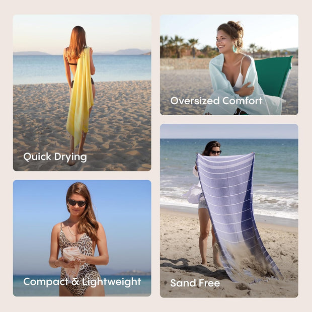 WETCAT Turkish Beach Towel Oversized (38"x71") 100% Turkish Cotton, Made in Turkey - Sand Free, Extra Large, Ultra Soft, Quick Drying, Compact & Lightweight for Travel - Blue