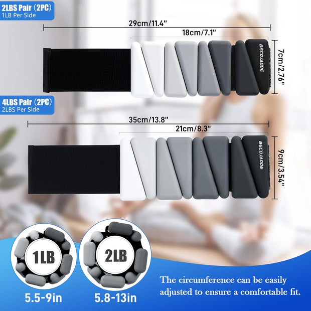 Wrist Weights for Women At Home Ankle Weights Set of 2 (1 lb /2 Lbs Each) Adjustable Weighted Wristbands Arm Leg Weights for Women Men Suitable for Walking Swimming Running Pilates Yoga Gym
