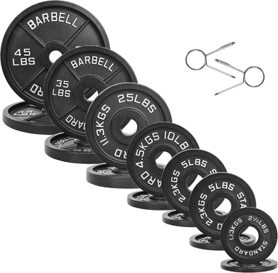 Olympic Cast Iron 2-Inch Weight Plates for Strength Training & Weightlifting, 255 Pounds Set, Multiple Packages
