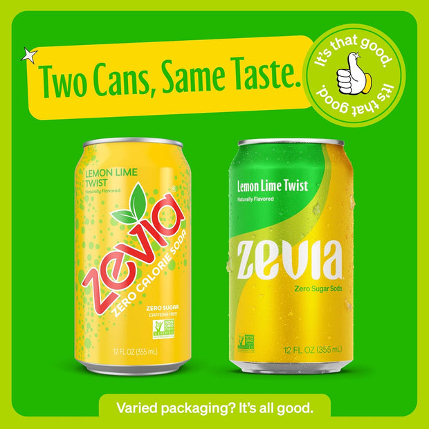 Zevia Zero Calorie Soda, Lemon Lime Twist, 12 Ounce Cans (Pack of 6)