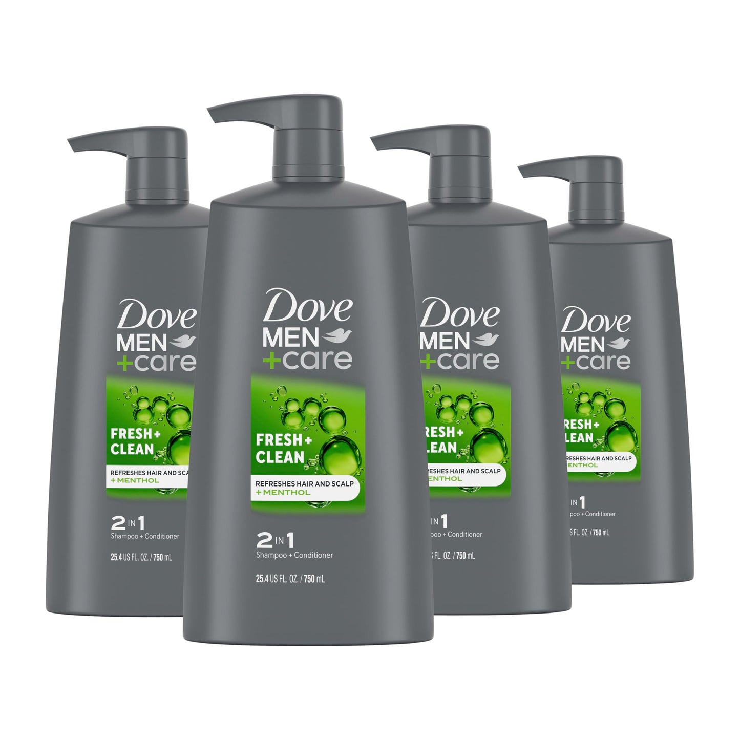 DOVE MEN + CARE Fortifying 2-in-1 Shampoo and Conditioner Fresh and Clean with Caffeine 4 Count For Everyday Care Helps Strengthen and Nourish Hair 12 oz
