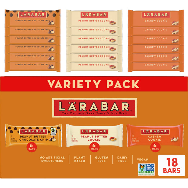 LARABAR Fruit & Nut Bars Variety Pack 18 Count (1.6 oz Each), Blueberry Muffin Lemon Apple Pie, Vegan Gluten Free Dairy Free Plant Based, Granola Snack Bars Breakfast Snacks For Adults
