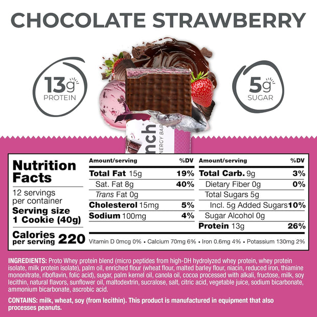 Power Crunch Protein Wafer Bars, High Protein Snacks with Delicious Taste, Chocolate Strawberry, 1.4 Ounce (12 Count)