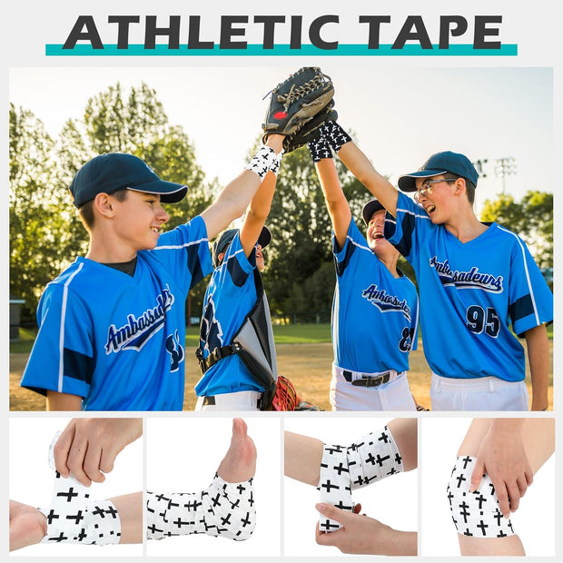 TrelaCo 1 Pcs Wrist Tape Baseball Cross Athletic 2in x 23ft Cotton Cross Wrist Tape Serrated Edges for Fingers Ankles Injury Wrap, Football Baseball Hockey Soccer (White)